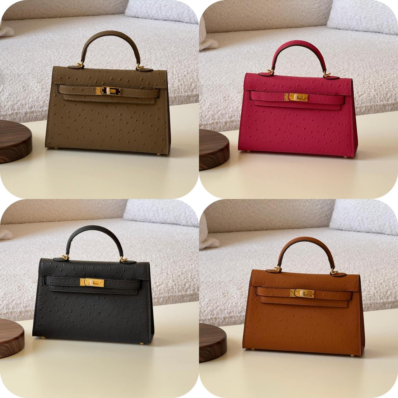 Hermes Mini Kelly Ostrich Sling Bag 4 colors