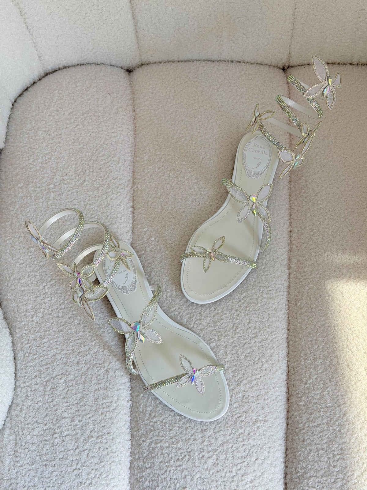 René Caovilla Slippers - Beige, White, Dark Grey
