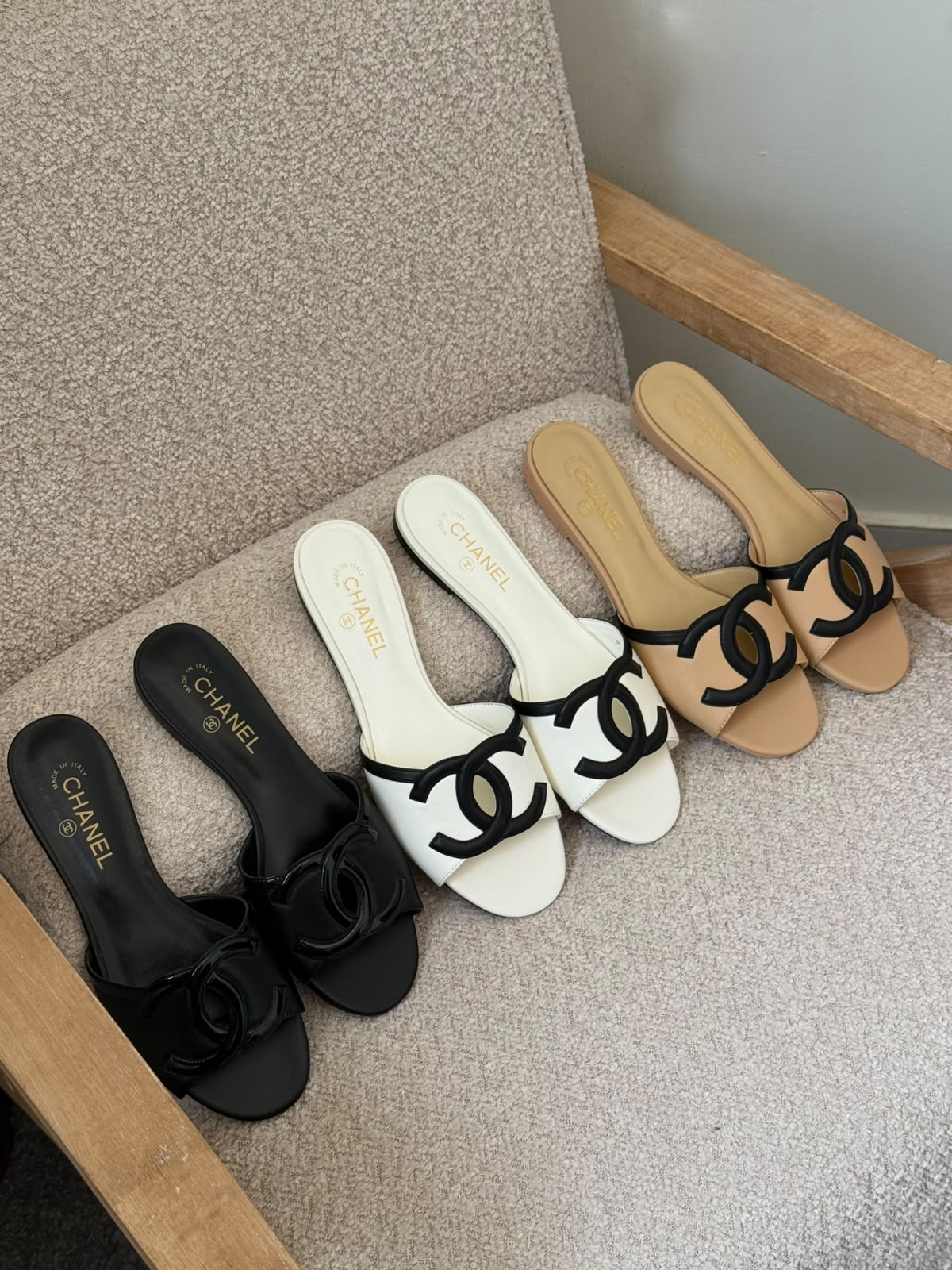 Chanel CC Logo Slippers - Beige & Black, White & Black, Black