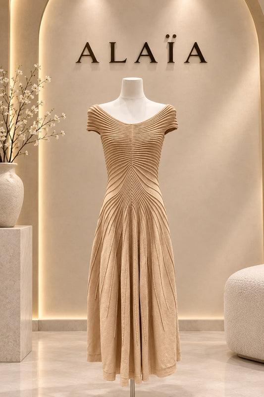 Alaïa Dress Gathered-Seam - Beige