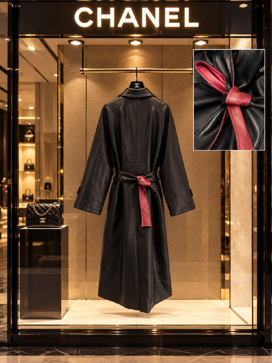 Chanel Belted Leather Trench Coat - Black