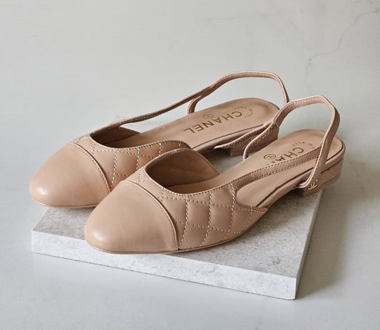 Chanel Quilted Slingback Ballerina - Beige