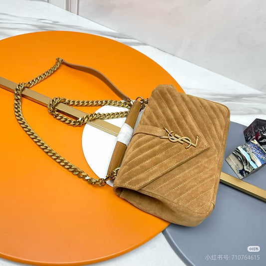 YSL Chevron Flap Shoulder Bag - Brown
