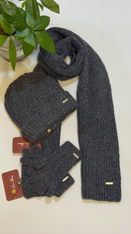 Loro Piana Scarf & Beanie - Dark Grey