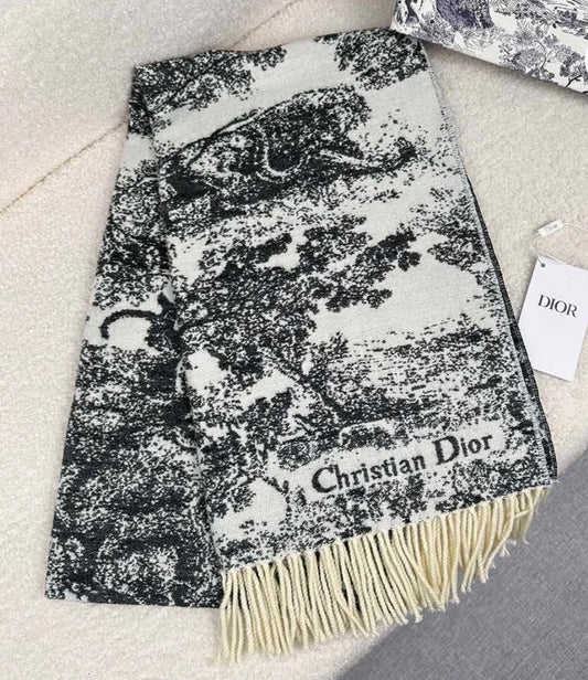 Dior Landscape Print Scarf - Black