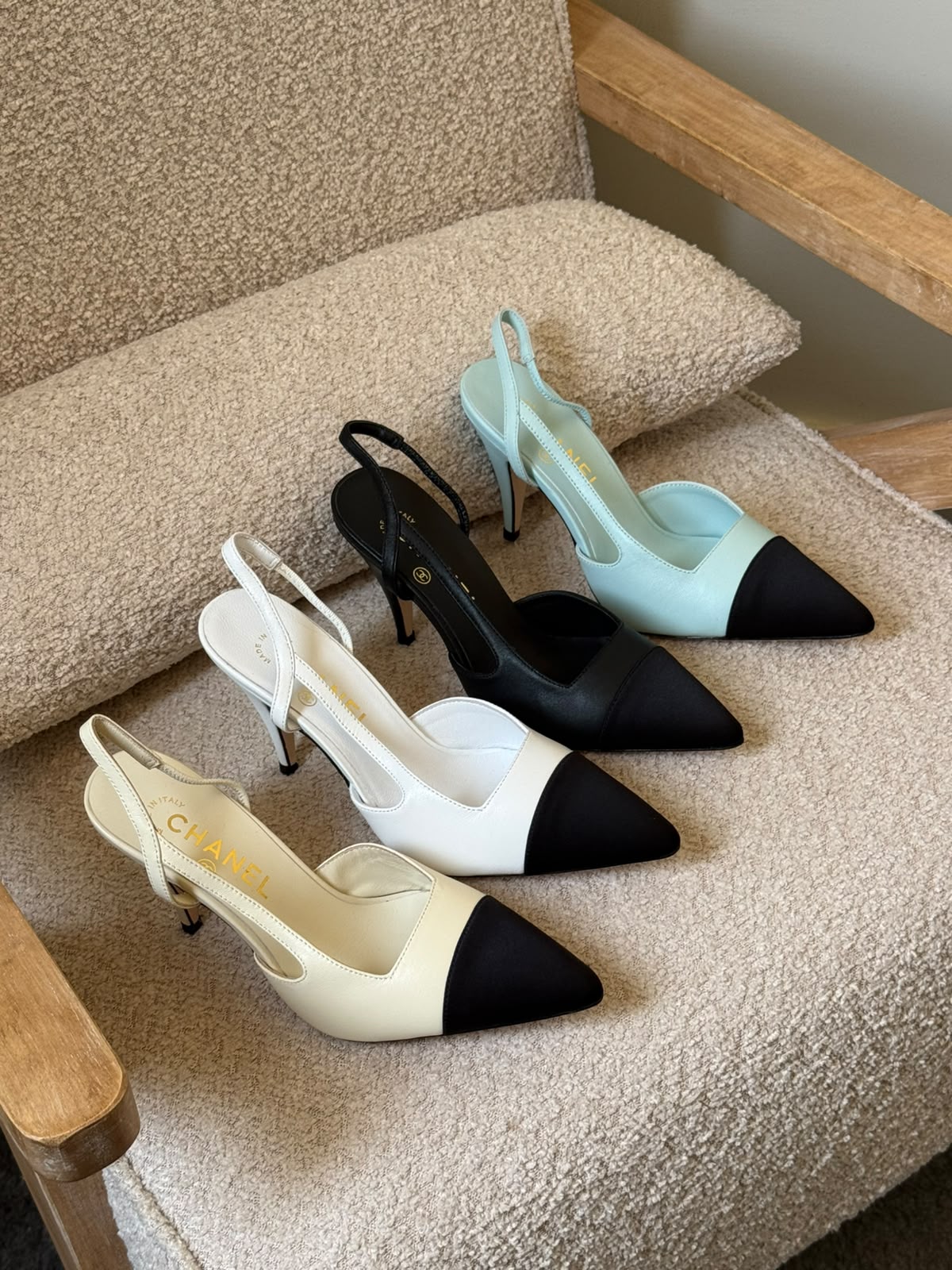 Chanel Slingback Cap-Toe Heels - Black, White, Light Blue, Beige