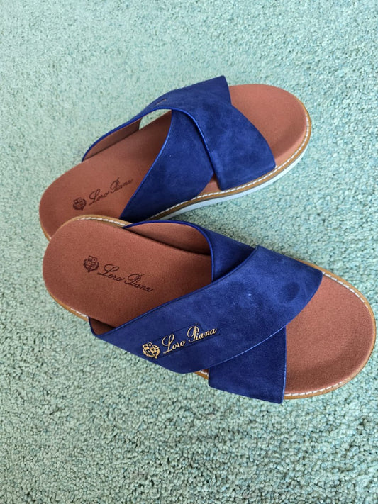 Loro Piana Slippers Cross-Strap - Navy