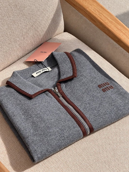 Miu Miu Zip-Front Sweater - Grey