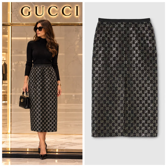 Gucci Straight Skirt - Black Monogram
