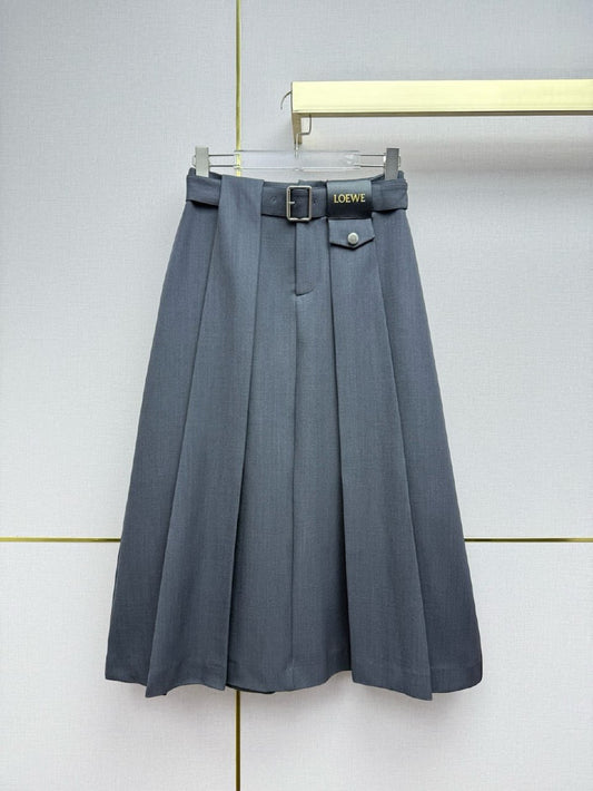 Loewe Pleated Belted Skirt - Grey, Black