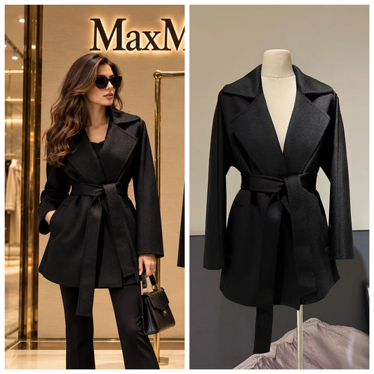 Max Mara Belted Lapel Coat - Black