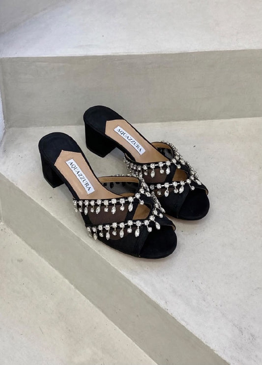 Aquazzura Draped-Strap Heels - Black, Gold, Purple