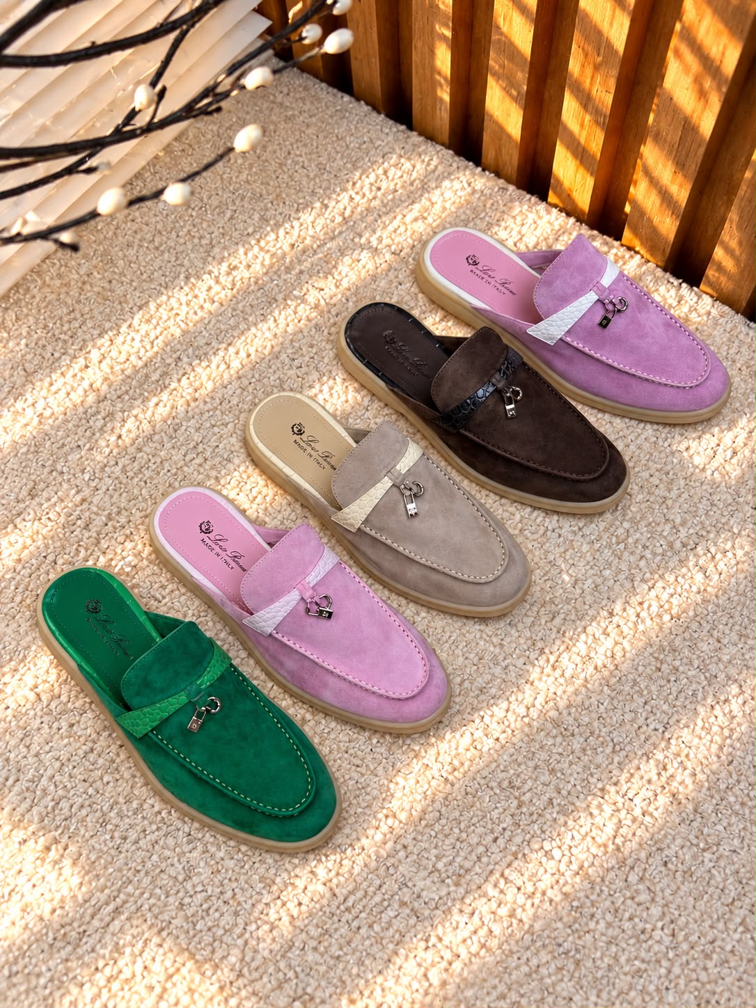 Loro Piana Charm Strap Mule - Beige, Brown, Purple, Pink, Green
