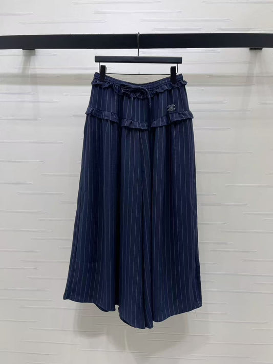 Chanel Pinstripe Pants - Navy, White