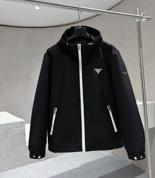 Prada Contrast-Zip Hooded Jacket - Black, Navy
