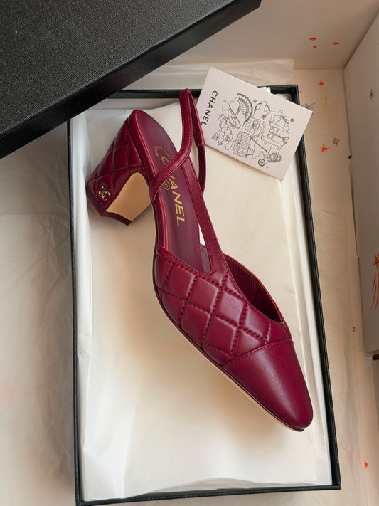 Chanel Quilted Slingback Heels - Burgundy