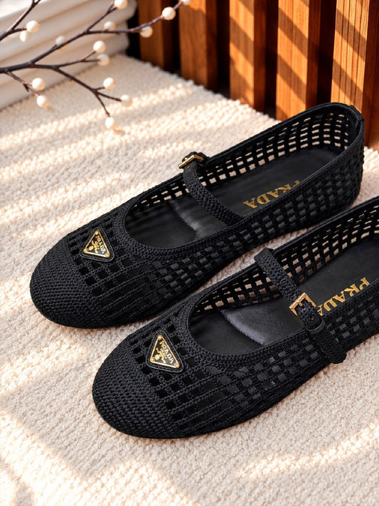 Prada Woven Mary Jane Ballerina - Black