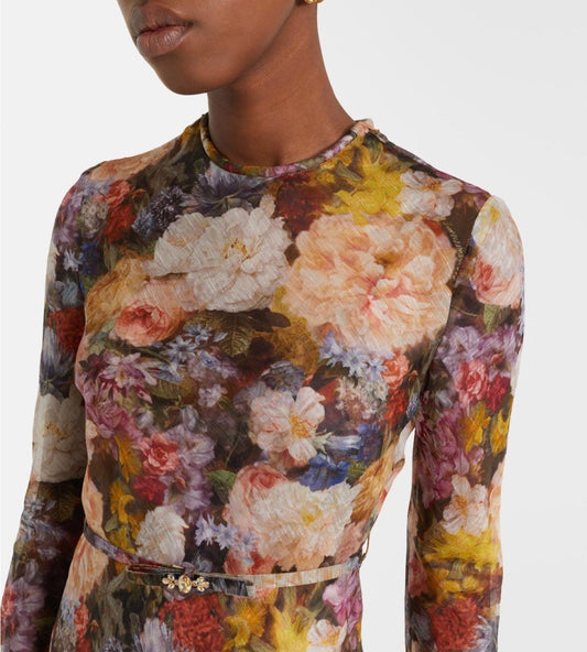 Zimmermann Belted Ruffle-Cuff Dress - Multi