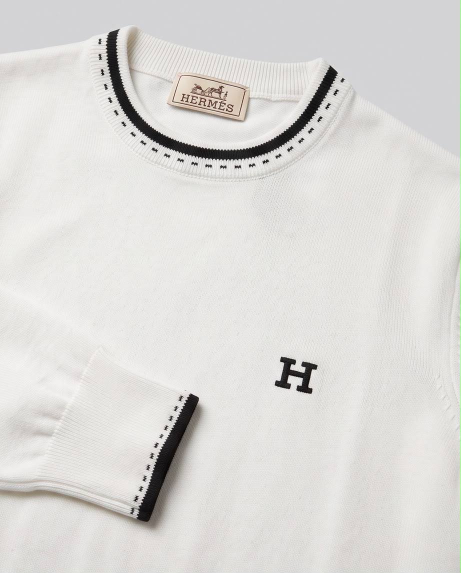 Hermès Sweater Contrast Trim - Black, White, Navy