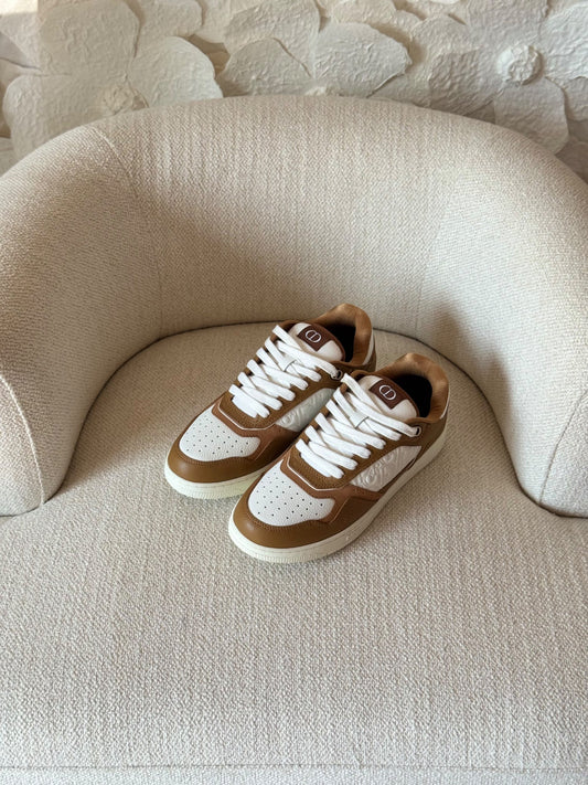 Dior B27 Panel Sneakers - Brown & White Embossed