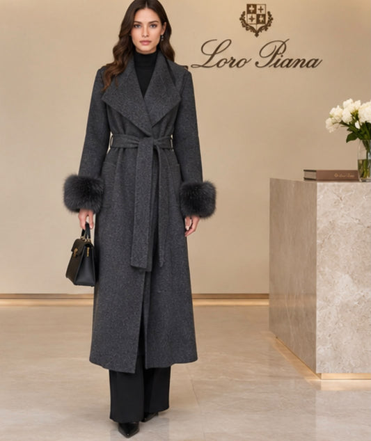 Loro Piana Belted Wrap Coat - Dark Grey