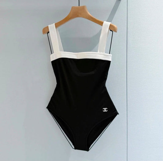 Chanel Square-Neck Swimsuit - Black, White