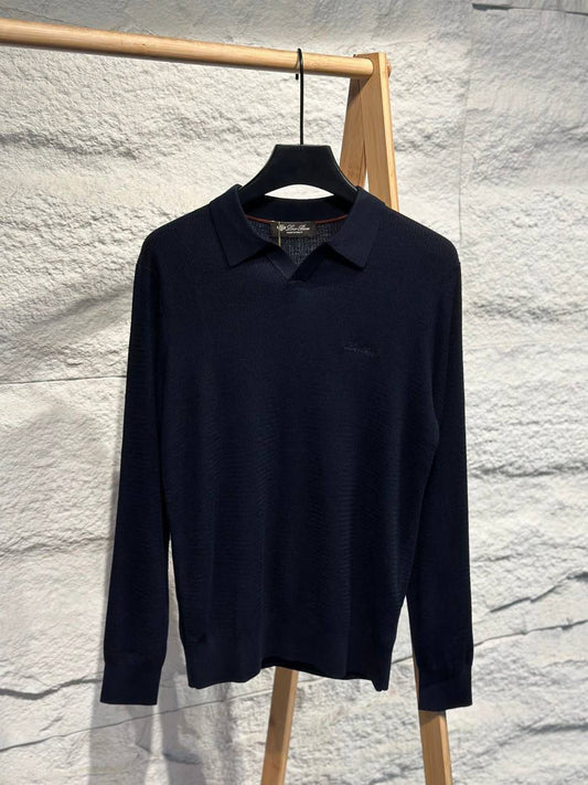 Loro Piana Polo Sweater - Navy, White, Beige