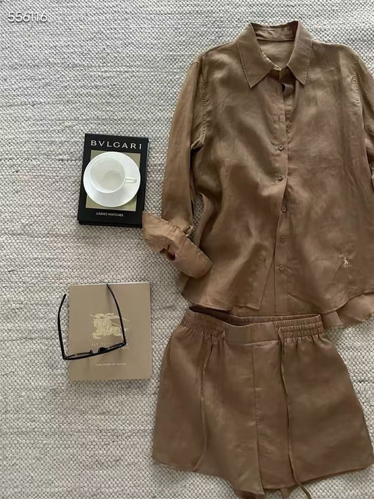 Polo Shirt And Shorts Set - Beige