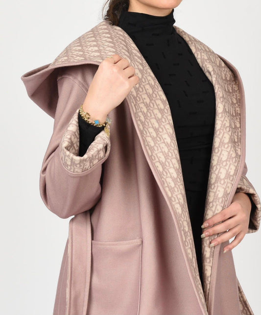 Dior Belted Monogram-Lapel Coat - Beige Monogram