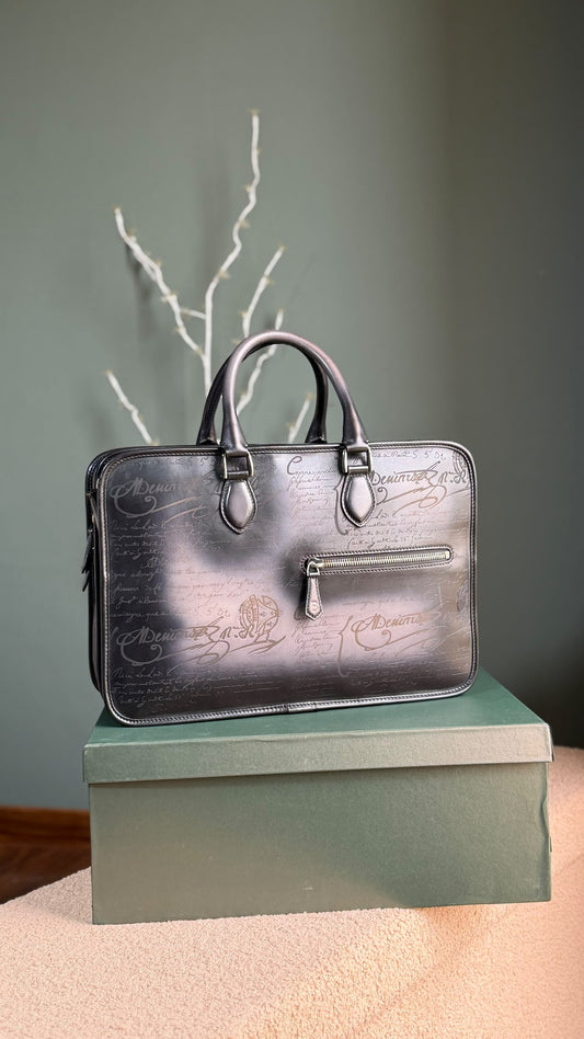 Berluti Un Jour Briefcase - Dark Grey Embossed