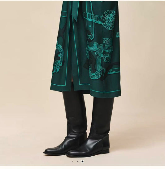 Hermès Dress V Neck Belted - Green