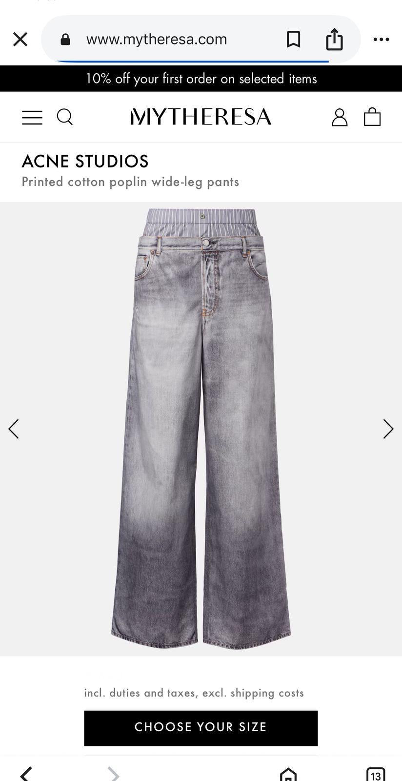 Acne Studios Wide Leg Jeans Pants