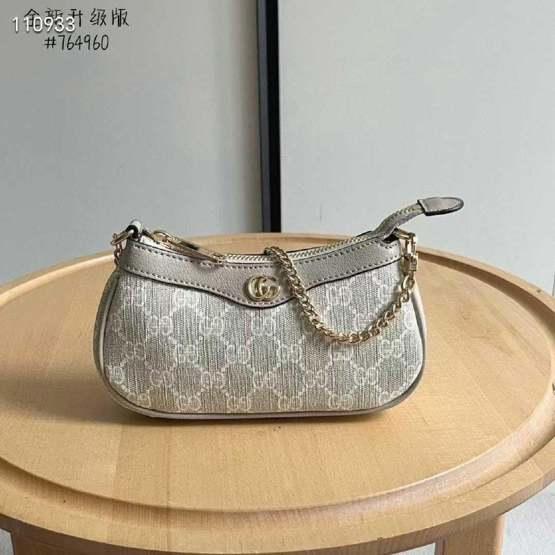 Gucci Shoulder Bag - Light Beige Canvas with Grey Trim
