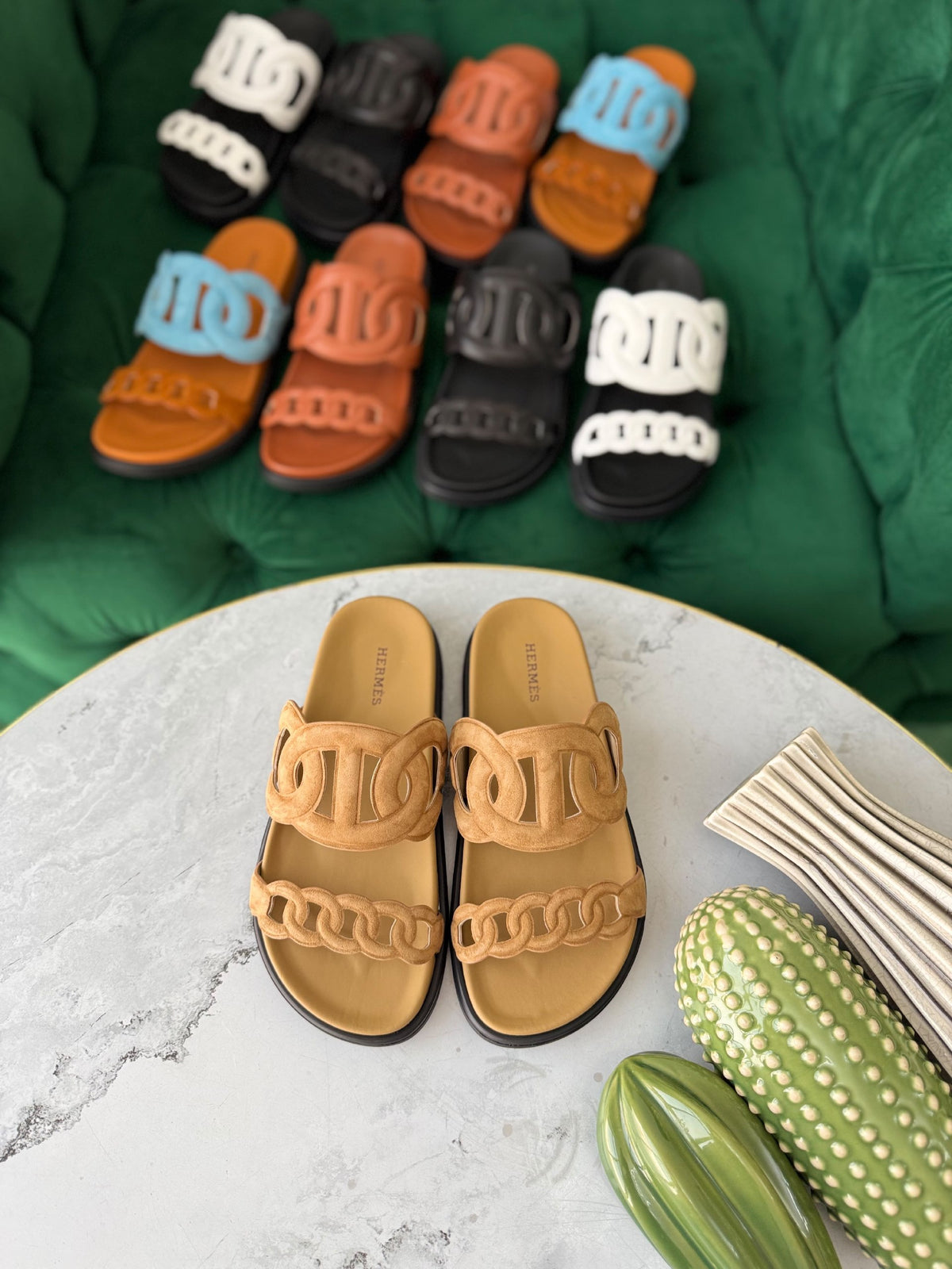Hermès Double-Strap Slippers - Beige