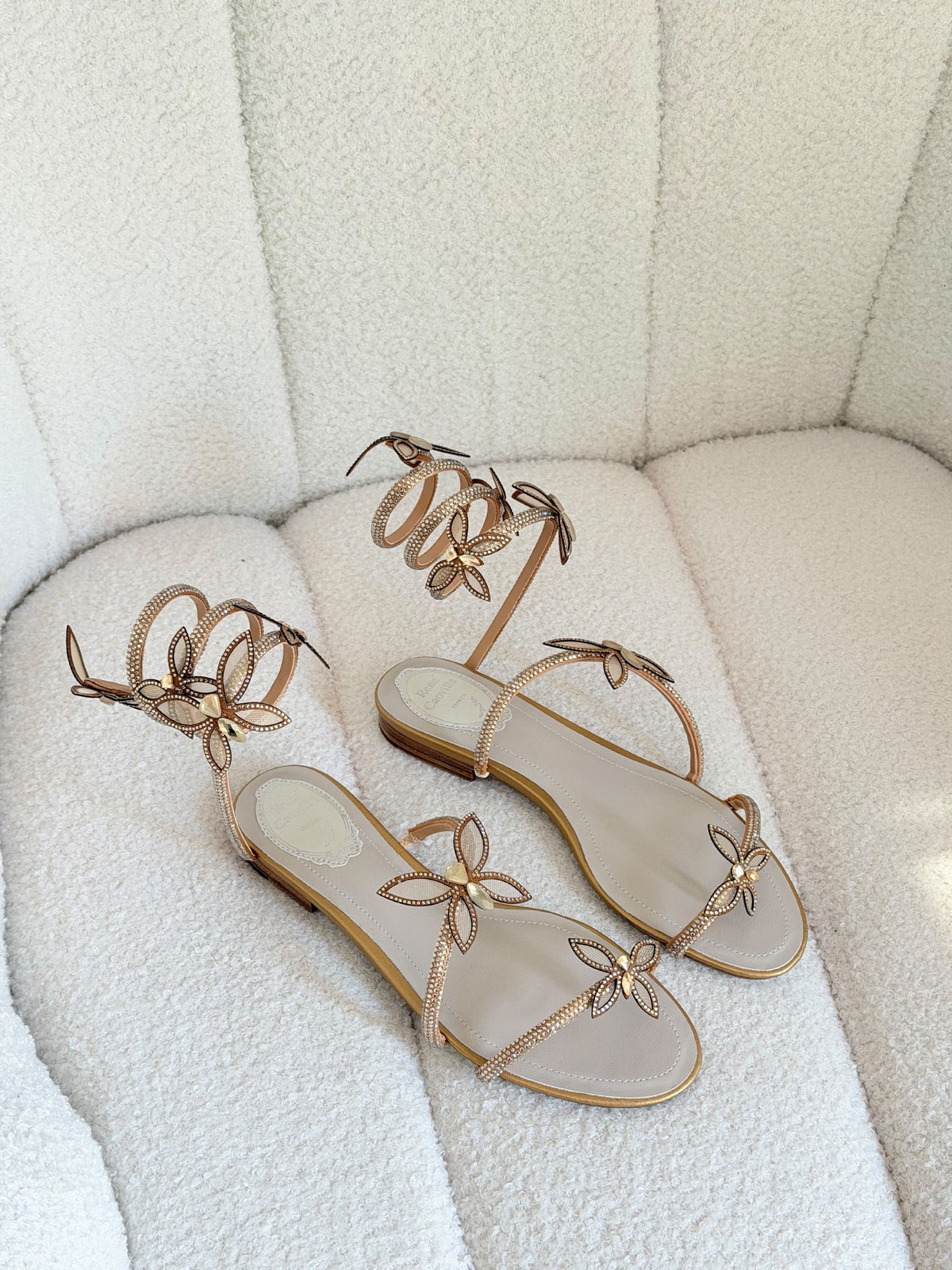René Caovilla Slippers - Beige, White, Dark Grey