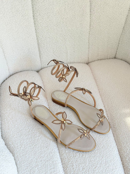 René Caovilla Slippers - Beige, White, Dark Grey