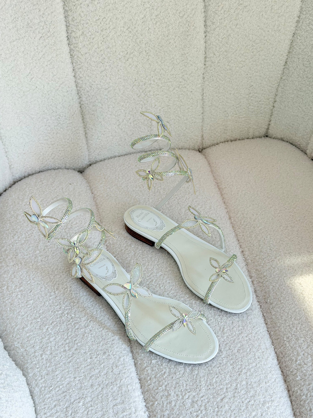 René Caovilla Slippers - Beige, White, Dark Grey