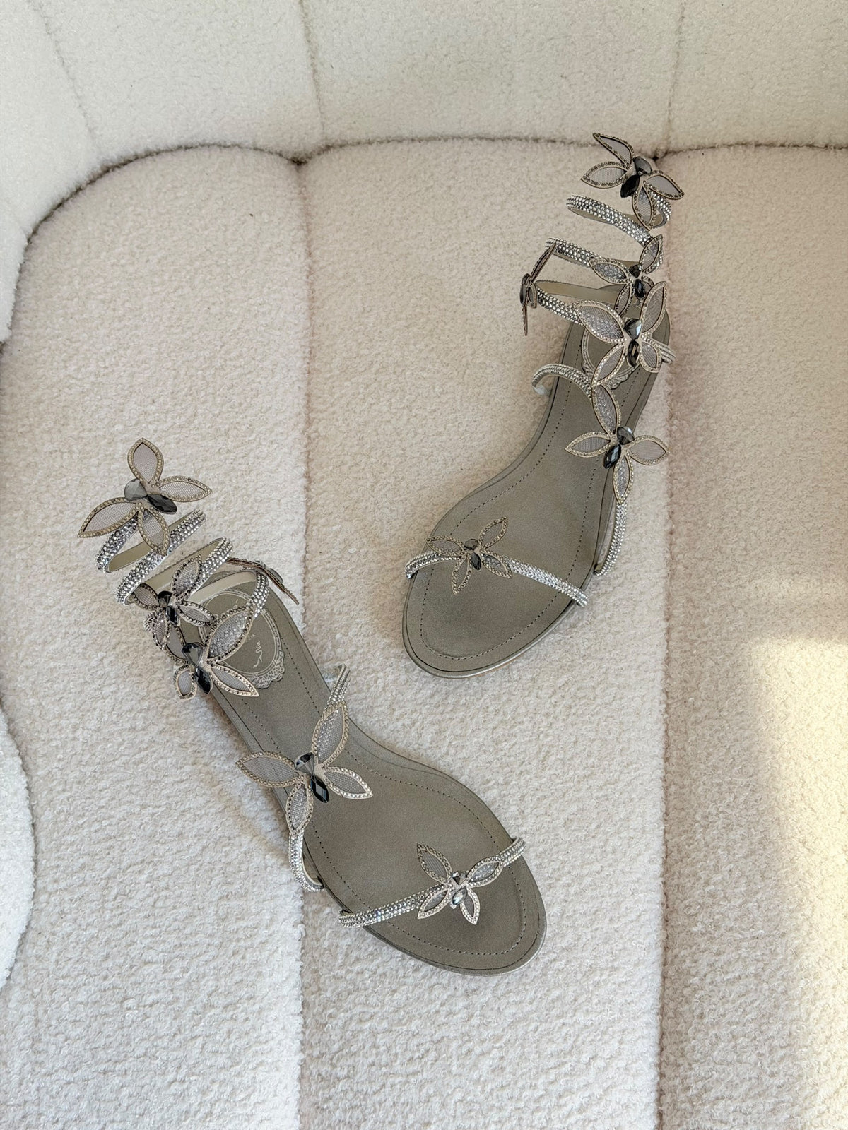 René Caovilla Slippers - Beige, White, Dark Grey