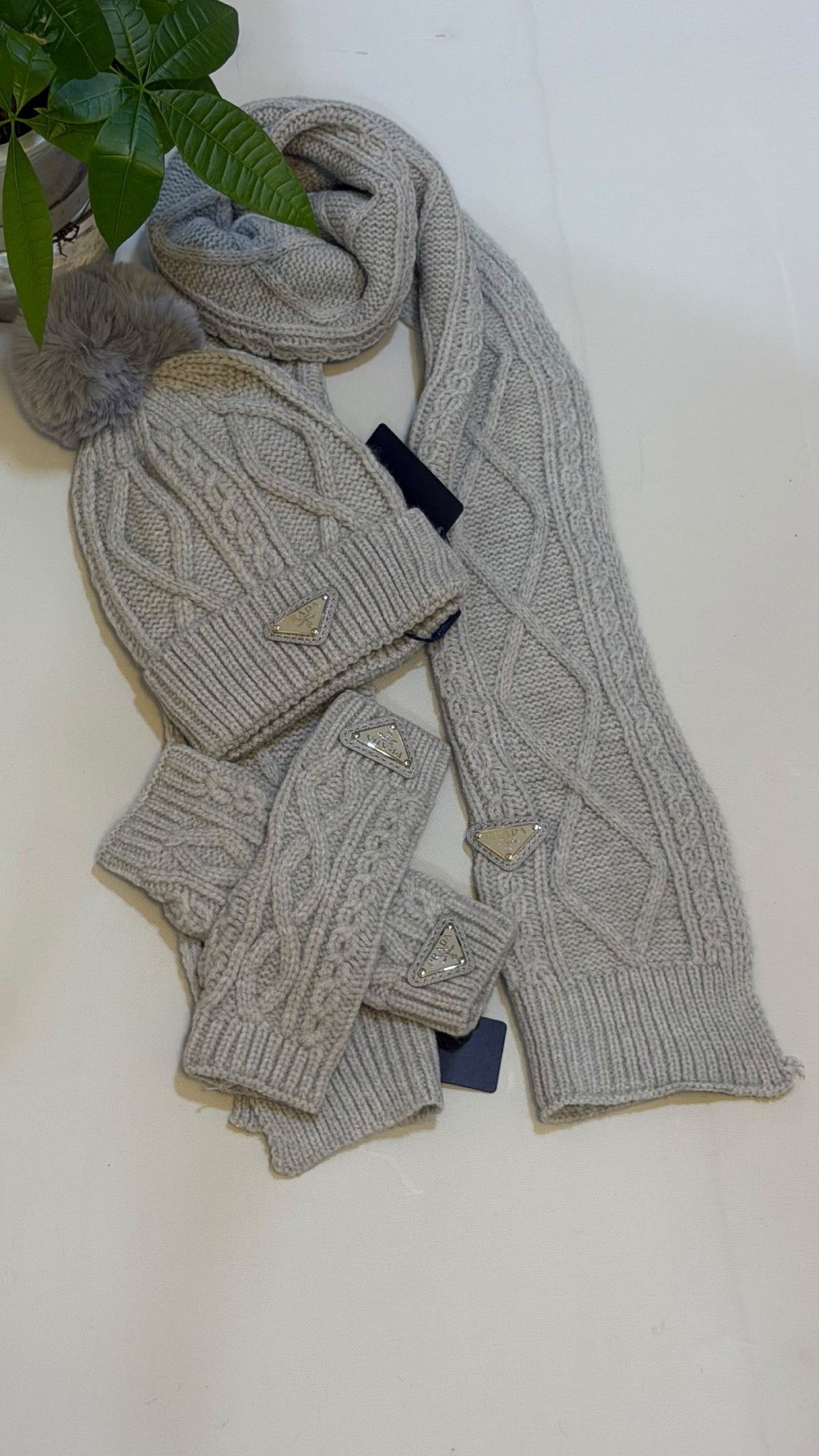 Prada Scarf & Beanie - Grey