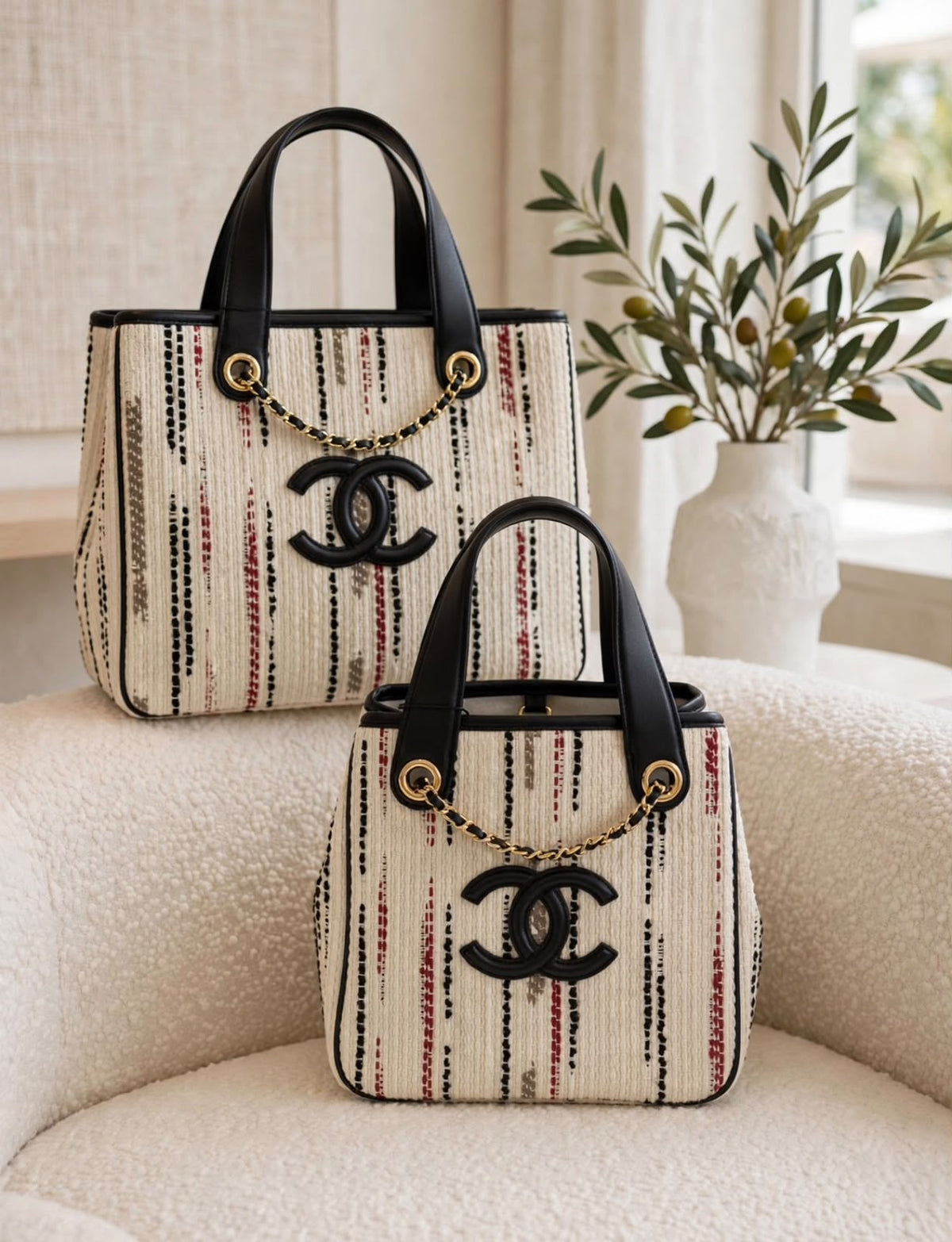 Chanel Tall Tote Bag - Beige, Black