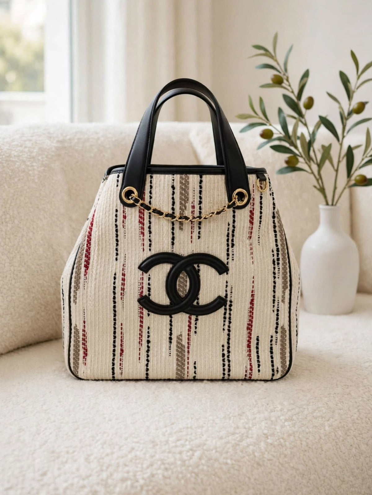 Chanel Tall Tote Bag - Beige, Black