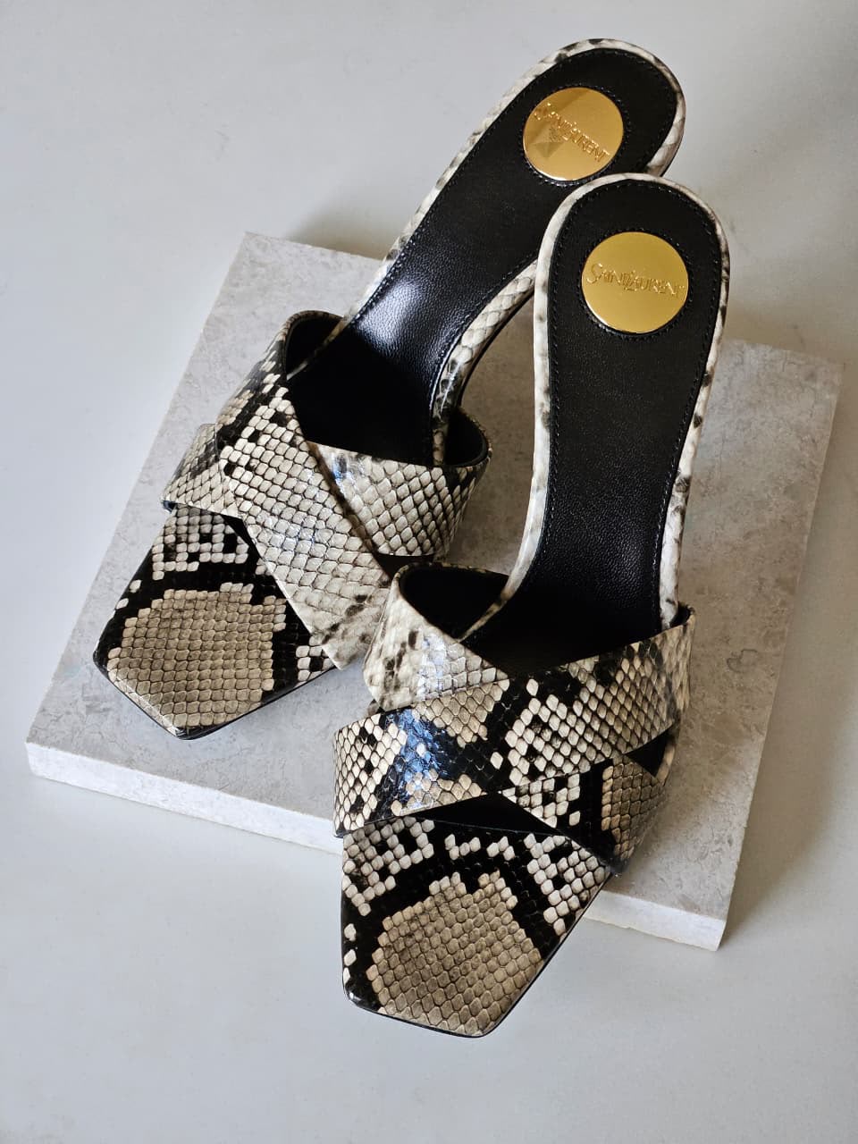 Saint Laurent Heels - Beige & Black Snake Print