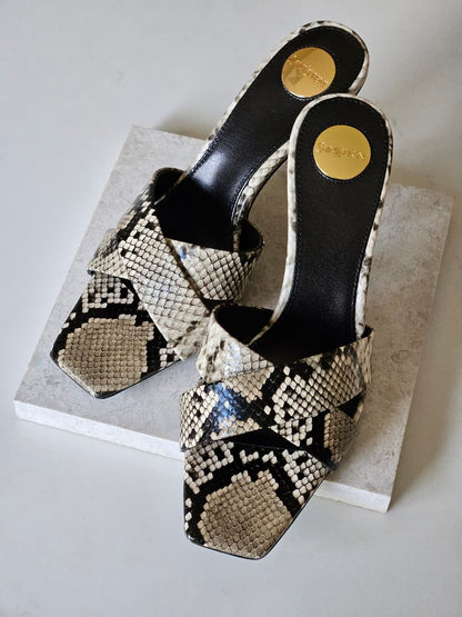 Saint Laurent Heels - Beige & Black Snake Print