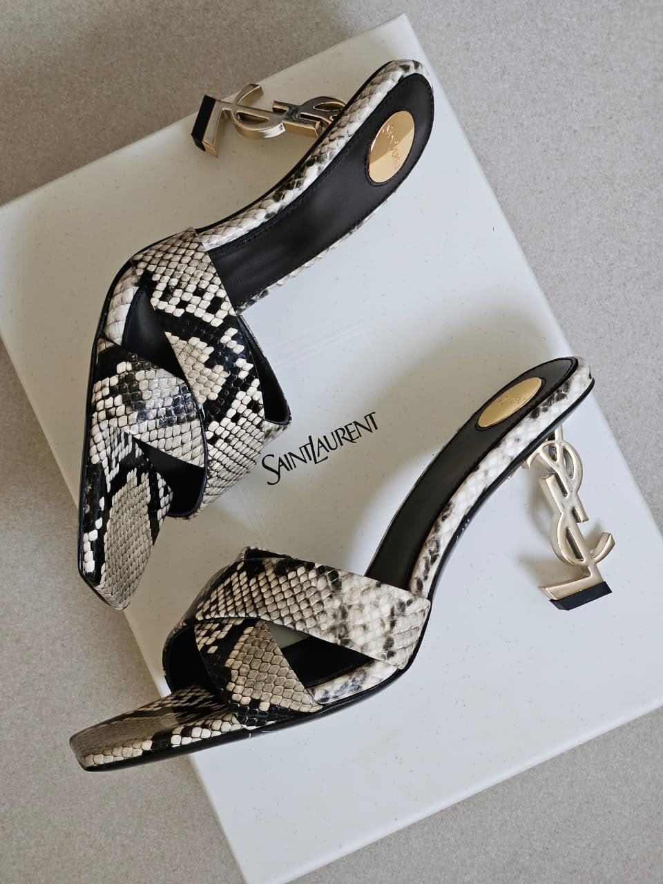 Saint Laurent Heels - Beige & Black Snake Print