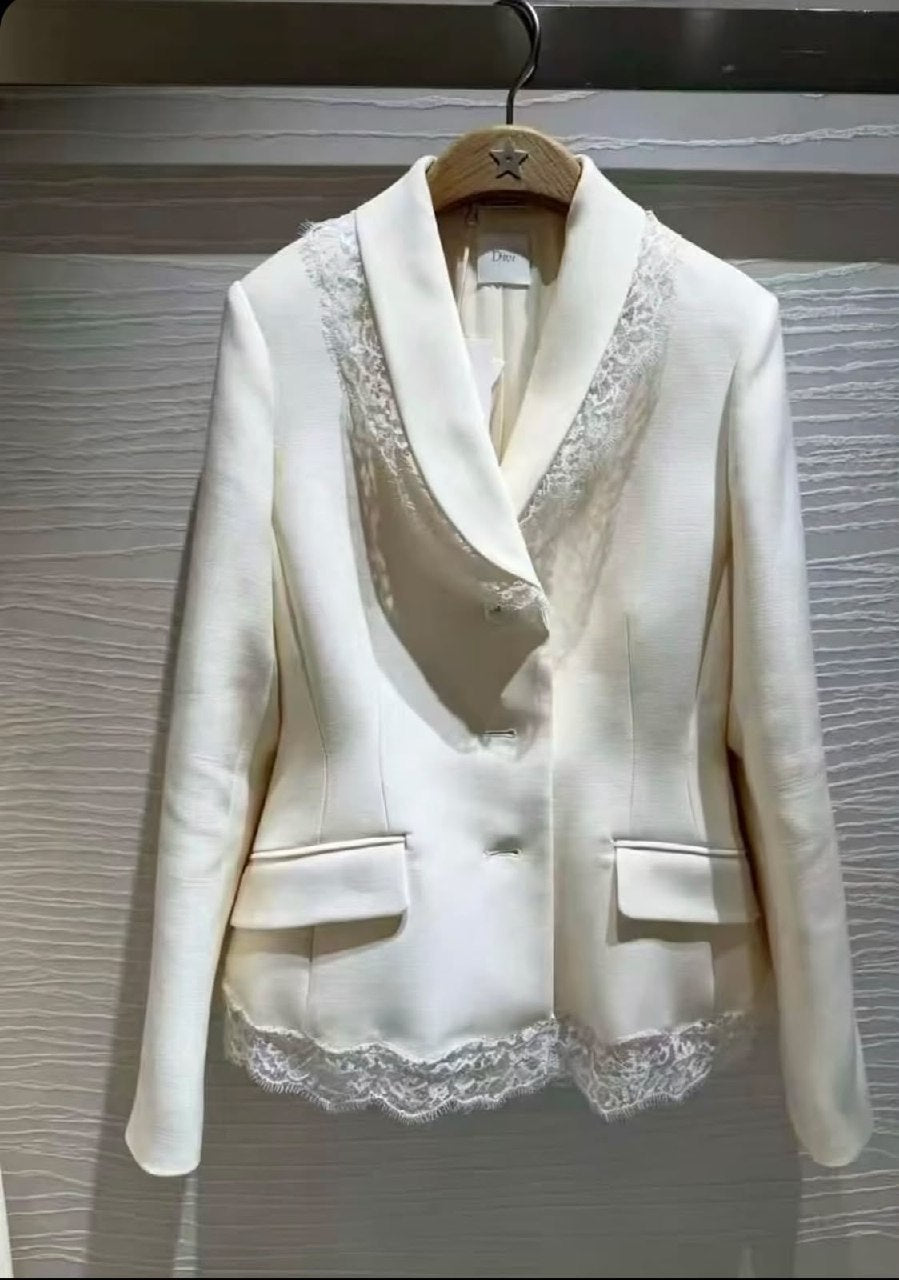 Dior Lace-Trim Blazer - White