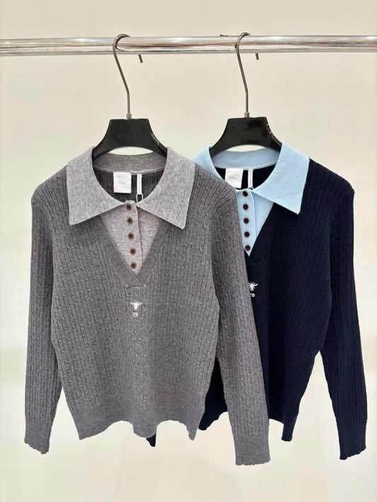 Dior Polo Sweater - Navy, Grey