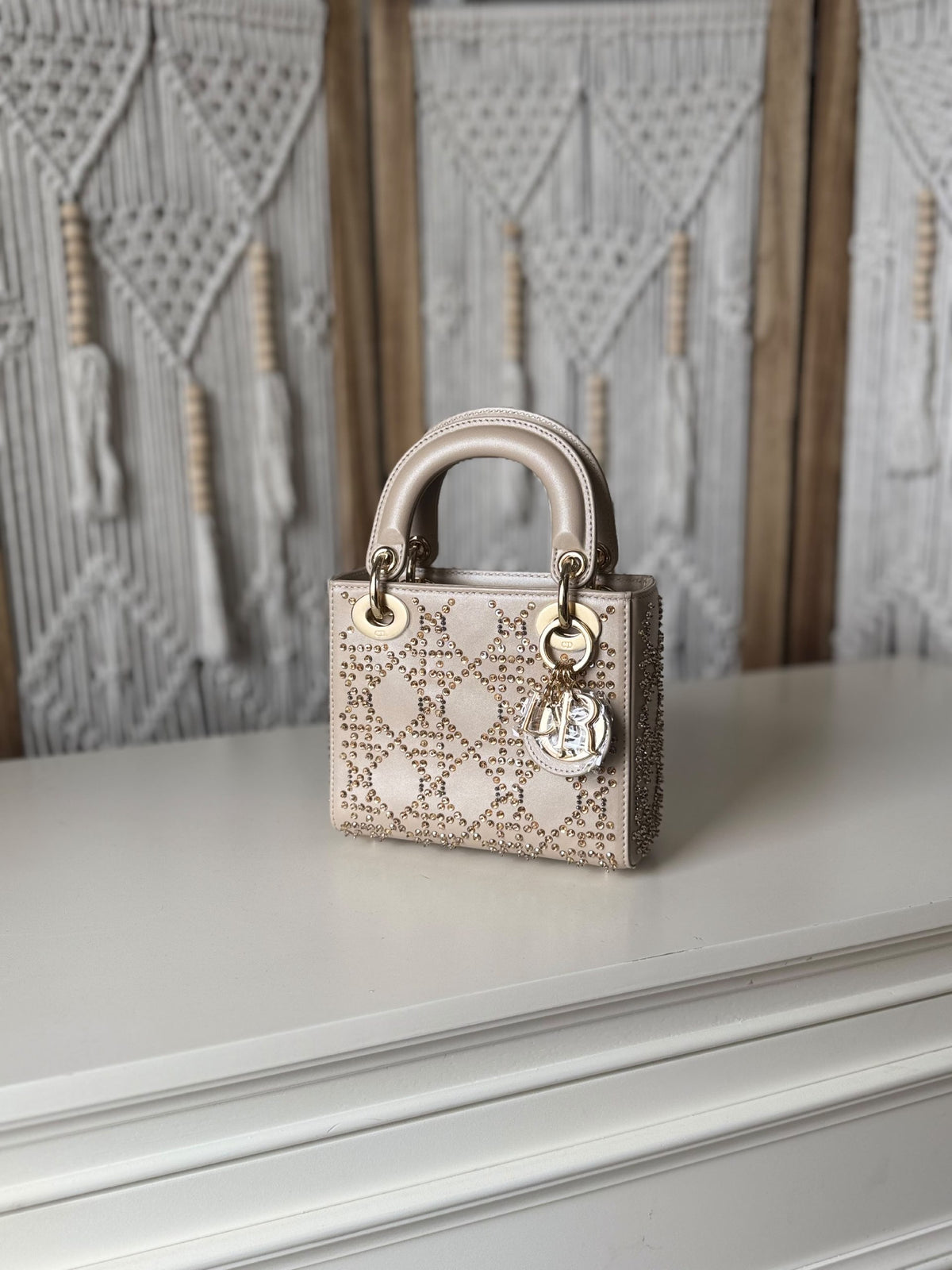 Dior Structured Top-Handle Handbag - Beige