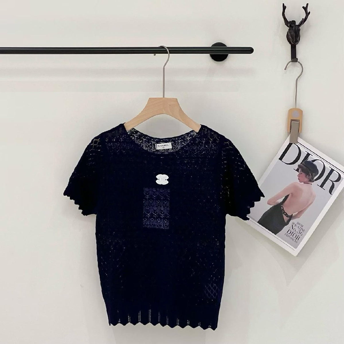 Chanel Knitted T-Shirt Geometric Panel - Black