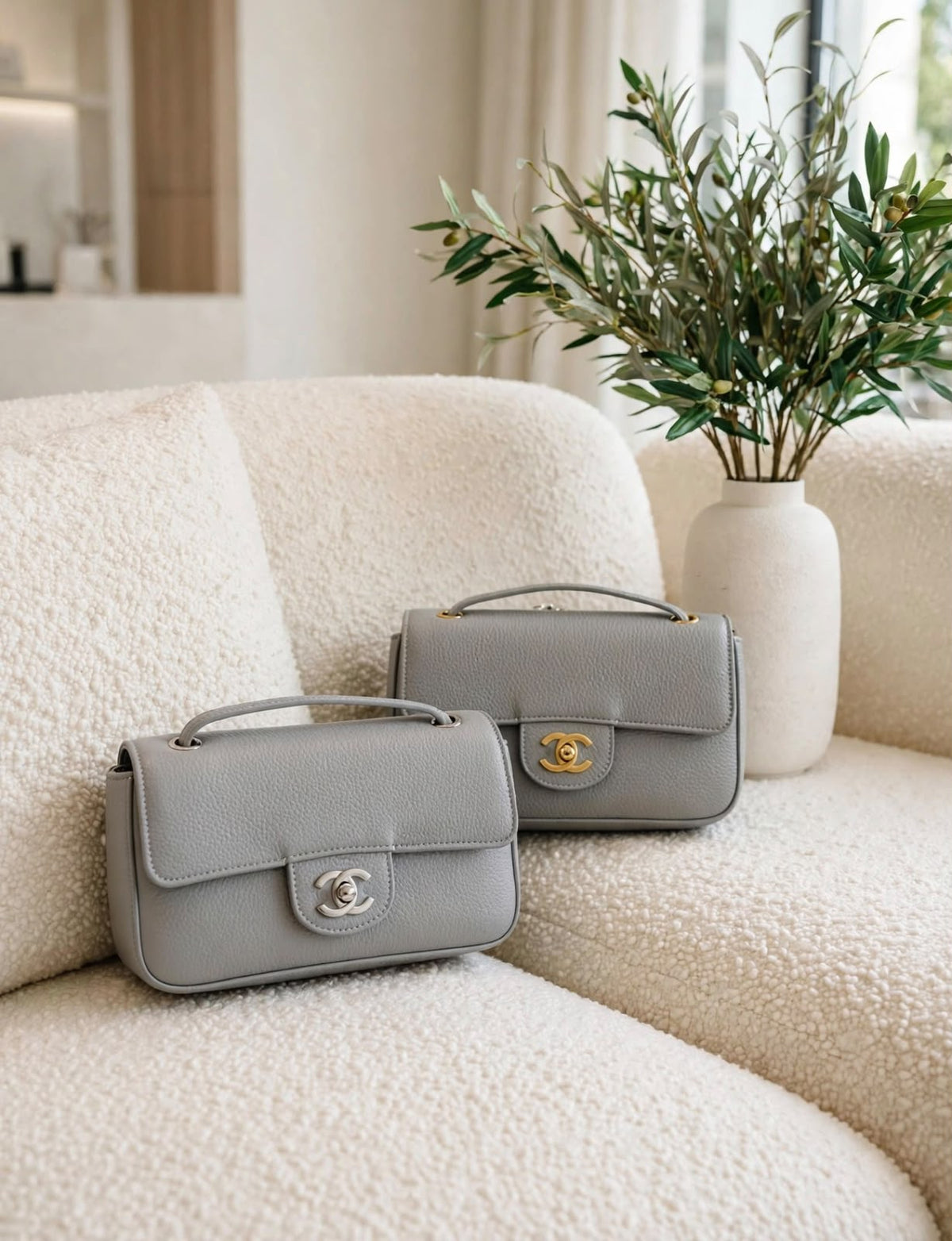 Chanel Pebbled Flap Handbag - Grey