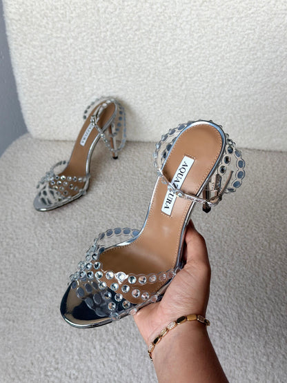 Aquazzura Ankle-Strap Heels - Silver